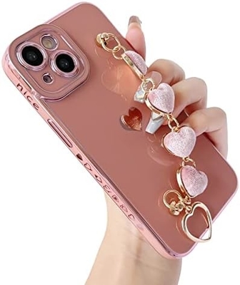 para iPhone 12 Pro Max Case,Cute Plating Love Heart Pulso Faixa Chain Bracelet Soft Compatível com