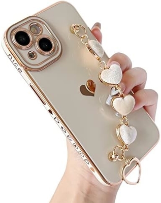 para iPhone 12 Pro Max Case,Cute Plating Love Heart Pulso Faixa Chain Bracelet Soft Compatível com
