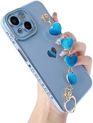para iPhone 12 Pro Max Case,Cute Plating Love Heart Pulso Faixa Chain Bracelet Soft Compatível com