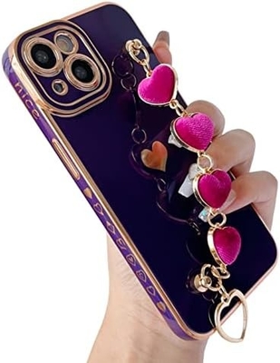 para iPhone 12 Pro Max Case,Cute Plating Love Heart Pulso Faixa Chain Bracelet Soft Compatível com