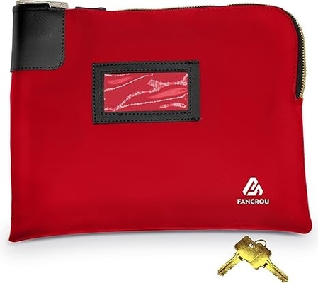 Saco de dinheiro à prova d'água com fechadura e 2 chaves, saco de dinheiro com fecho, sacos de segurança para dinheiro, saco de depósito bancário de dinheiro durável, saco de documentos de nylon, saco de carteira de moedas, saco de dinheiro pequeno, 11 x 9 polegadas, vermelho