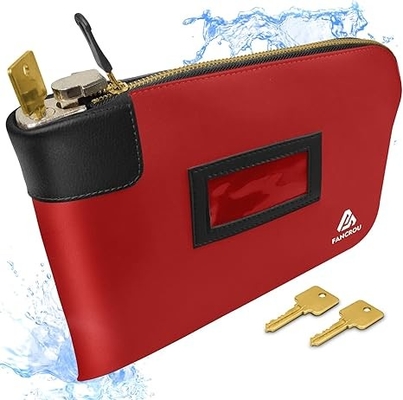 Saco de dinheiro à prova d'água com fechadura e 2 chaves, saco de dinheiro com fecho, sacos de segurança para dinheiro, saco de depósito bancário de dinheiro durável, saco de documentos de nylon, saco de carteira de moedas, saco de dinheiro pequeno, 11 x 9 polegadas, vermelho