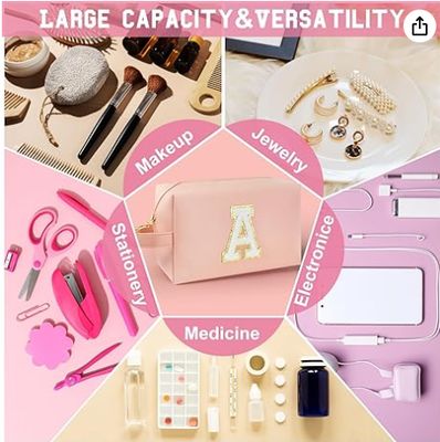 Saco de maquiagem inicial personalizado com alça, saco cosmético com fecho interno, 8 9 10 11 12 13 14 anos de idade, presentes de formatura para adolescentes professoras