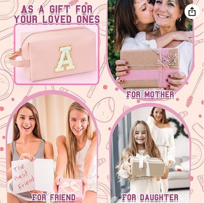 Saco de maquiagem inicial personalizado com alça, saco cosmético com fecho interno, 8 9 10 11 12 13 14 anos de idade, presentes de formatura para adolescentes professoras