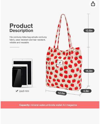 Bolsa Tote Feminina Meninas, Grande Capacidade Corduroy Reutilizável Sacola de Ombro com Interior