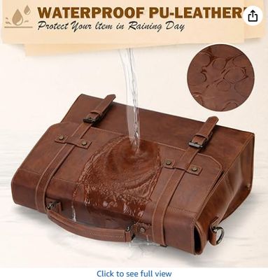 RAINSMORE Saco de mensageiro masculino 17 polegadas impermeável de couro vintage laptop carteira laptop grande saco sacola sacola computador saco de ombro para escritório viagens de negócios faculdade