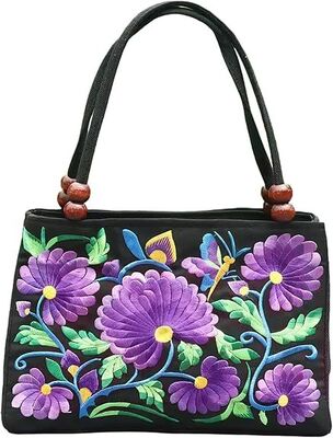 Double-Sided Embroidery Totes Bag Travel Beach Bag Vintage Embroidery Ethnic Shoulder Bags