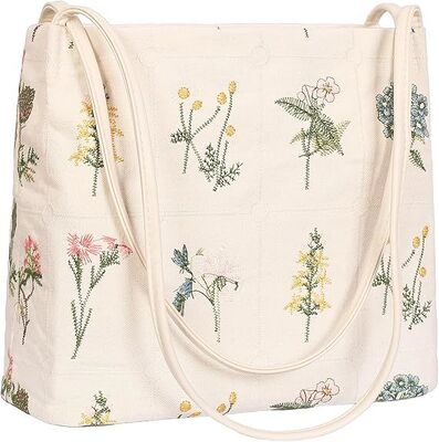 Floral Canvas Purse for Women, Embroidered Handbag, Small Daily Work Bag with Pu Handle, Fall Tote Bag, Chtistmas Gifts