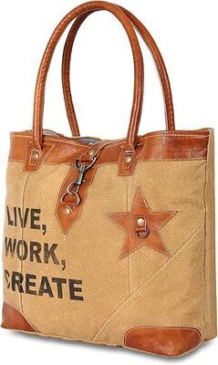 Upcycled Large Canvas shoulder Bag for women canvas tote boho handbag