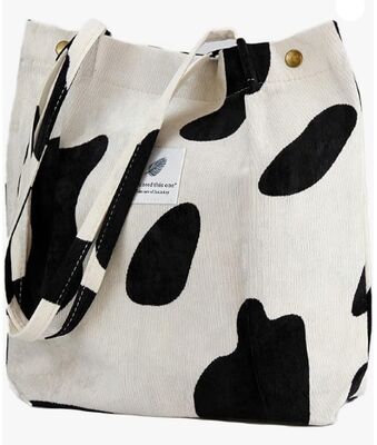 Bolsa Tote de Veludo Cotelê Bolsa Tote Fofa para Mulheres Bolsa de Ombro com Bolso Interno para Trabalho Praia Viagem e Compras