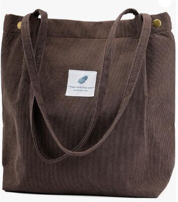 Bolsa Tote de Veludo Cotelê Bolsa Tote Fofa para Mulheres Bolsa de Ombro com Bolso Interno para Trabalho Praia Viagem e Compras