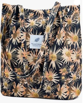 Bolsa Tote de Veludo Cotelê Bolsa Tote Fofa para Mulheres Bolsa de Ombro com Bolso Interno para Trabalho Praia Viagem e Compras