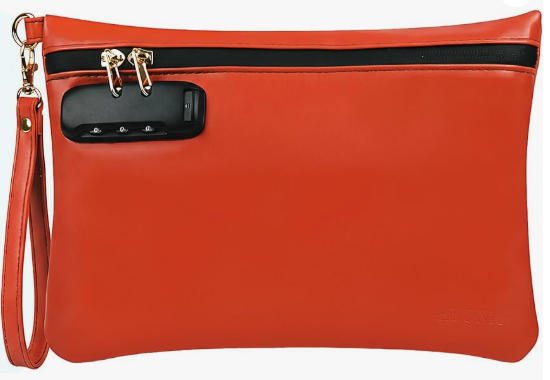 Bolsa à prova de cheiro de couro PU com trava de combinação Bolsa cosmética prática com alça Bolsa para dinheiro de viagem, bolsa bancária com zíper.