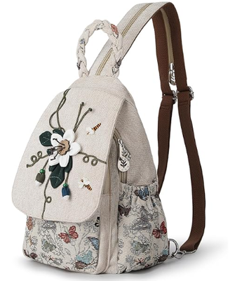Bolsa tipo estilingue conversível feminina, bolsa artesanal artesanal, linda lona premium casual, mini mochila para mulheres (duas uvas)