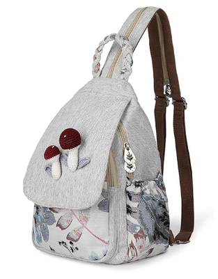 Bolsa tipo estilingue conversível feminina, bolsa artesanal artesanal, linda lona premium casual, mini mochila para mulheres (duas uvas)