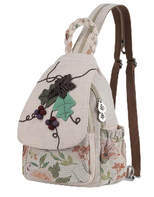 Bolsa tipo estilingue conversível feminina, bolsa artesanal artesanal, linda lona premium casual, mini mochila para mulheres (duas uvas)