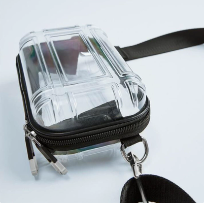 Mini bolsa de maquiagem transparente para viagem, bolsa de ombro única de 7 polegadas, bolsa transversal para viagem, bolsa de armazenamento com concha rígida de PC, bolsa pequena quadrada de aviação