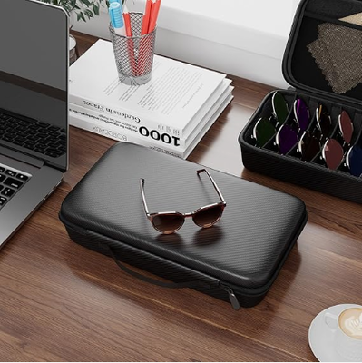 Organizador de óculos de sol para viagem, capa dura para óculos de sol, compartimentos ajustáveis ​​para vários estojos de óculos de sol