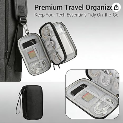 Caixa de Armazenamento para Viagem - Capa Protetora Dura de EVA para Power Bank, Carregador, Cabo, Telefone e Acessórios - Bolsa de Armazenamento Portátil para Avião, Viagens de Negócios, Mobiliário Doméstico