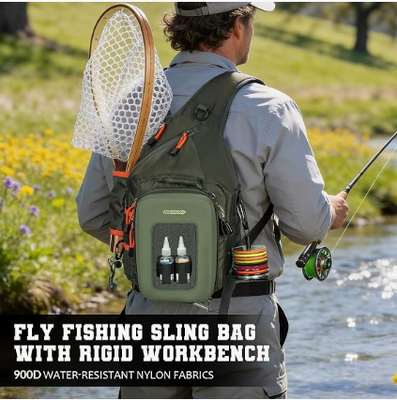Mochila de Pesca com Estação de Trabalho e Porta-Rede | Cabe até 2 caixas de pesca 3600, Sistema MOLLE, Mochila Leve de Casco Rígido EVA para Exterior