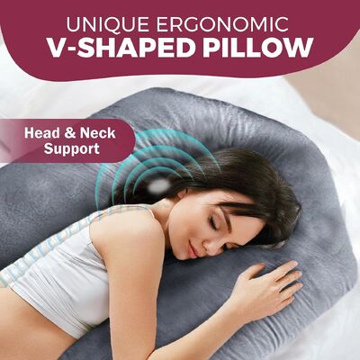 Almofadas de gravidez para dormir Almofada de gravidez de 57 polegadas para mulheres grávidas com cobertura lavável removível Apoio para costas, barriga, pescoço, pernas e quadris Almofada de corpo inteiro em forma de V C U, cinza veludo