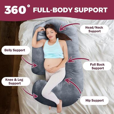 Almofadas de gravidez para dormir Almofada de gravidez de 57 polegadas para mulheres grávidas com cobertura lavável removível Apoio para costas, barriga, pescoço, pernas e quadris Almofada de corpo inteiro em forma de V C U, cinza veludo