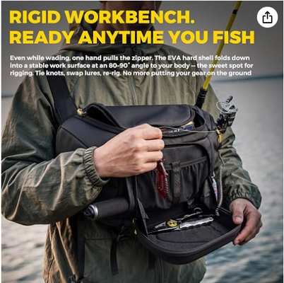 Pacote de Sling de Pesca, EVA Hardshell com Estação de Trabalho dobrável, Saco Convertível Frente/Retro Resistente à Água para 2×3600 bandejas, Crossbody de Água Salgada e Água Fresca