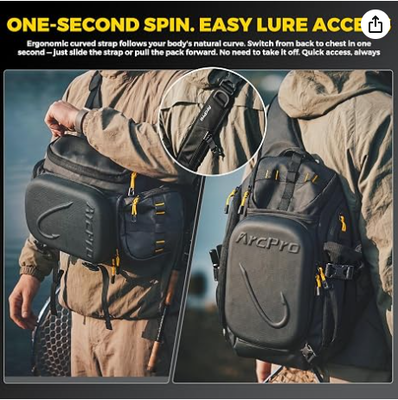Pacote de Sling de Pesca, EVA Hardshell com Estação de Trabalho dobrável, Saco Convertível Frente/Retro Resistente à Água para 2×3600 bandejas, Crossbody de Água Salgada e Água Fresca
