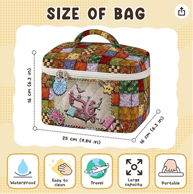 Bolsa de Maquiagem Grande Acolchoada Padrão de Costura Vintage Estojo de Viagem Cosmético para Mulheres Estética Patchwork Organizador de Higiene Pessoal com Alça Skincare Pincéis Acessórios