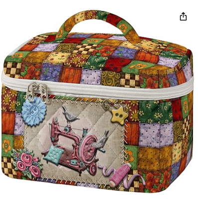 Bolsa de Maquiagem Grande Acolchoada Padrão de Costura Vintage Estojo de Viagem Cosmético para Mulheres Estética Patchwork Organizador de Higiene Pessoal com Alça Skincare Pincéis Acessórios