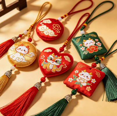 Sachês estilo chinês, amuletos bordados, pingentes de sorte, sachês com borlas, presentes de festival, sachês feitos sob medida
