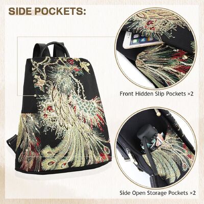 Glitter Embroidery Women Backpack Purse, Fashion Canvas Travel Anti-theft Rucksack Shoulder Bag (Black)