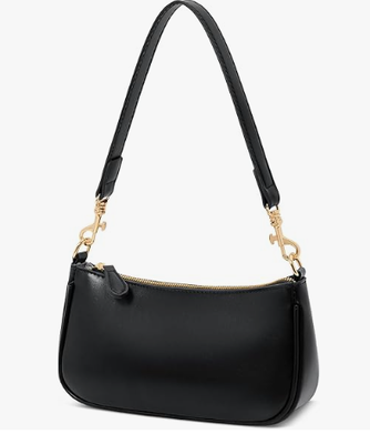 Bolsa Pequena Preta Feminina, Mini Bolsa de Ombro Fofa com Fechamento em Zíper | 2 Alças Removíveis, Bolsa Retro de Axila, Bolsa Transversal Clássica, Bolsa de Mão Feminina