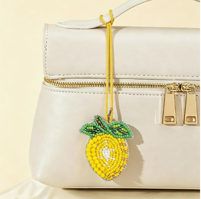 5PCS Pingente de Bolsa com Miçangas Frutadas para Bolsas de Verão | Pingente de Bolsa Pequena, Pitaya Romã Melancia Laranja Limão, Miçangas e Strass, Costurado à Mão