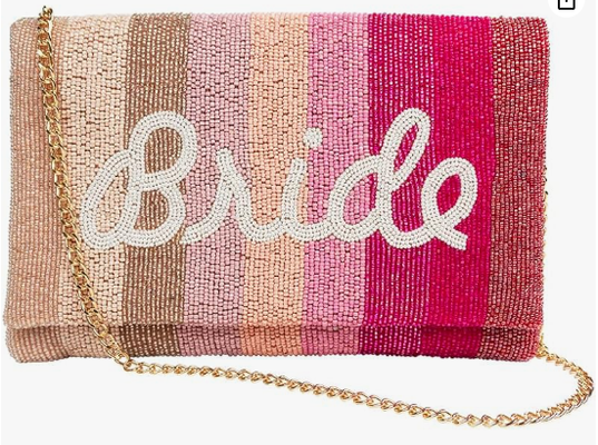 Bolsa de festa de noivas com cadeia. Acessório do dia do casamento, despedida de solteiro, presente de noivado, chuveiro nupcial, confecção de contas, bolsa de recordação, estilo elegante.