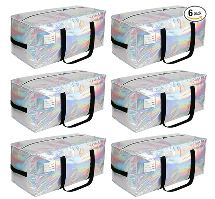 Extra Heavy Duty Large Moving Bags with Comfortable Handle & Strong Zipper,Storage Totes for Space Saving Moving Storage College Supplies Alternative to Moving Box,Iridescent