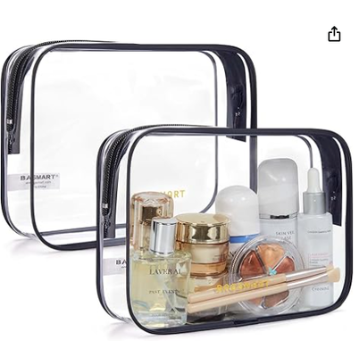 Saco sanitário transparente com alça de 2 pacotes TSA aprovado, rosa. Saco sanitário de viagem resistente à água, saco de acessórios de viagem, sacos de avião de quarto tamanho, mulheres, homens, maquiagem