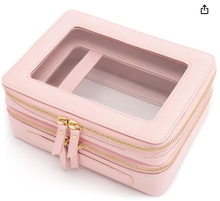 Sacos de maquiagem grandes e transparentes, sacos cosméticos de duas camadas com um compartimento de escova separado, sacos de higiene de viagem, caixa de trem, organizador de acessórios de viagem para mulheres, 2 camadas