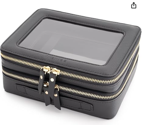 Sacos de maquiagem grandes e transparentes, sacos cosméticos de duas camadas com um compartimento de escova separado, sacos de higiene de viagem, caixa de trem, organizador de acessórios de viagem para mulheres, 2 camadas