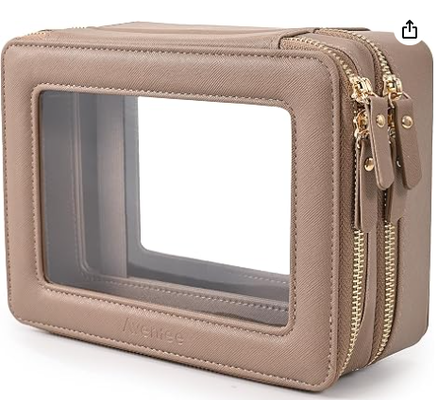 Sacos de maquiagem grandes e transparentes, sacos cosméticos de duas camadas com um compartimento de escova separado, sacos de higiene de viagem, caixa de trem, organizador de acessórios de viagem para mulheres, 2 camadas