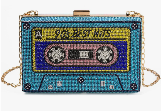 Bolsa Transversal Feminina Retrô com Strass, Clutch Noturna Divertida e Única para Mulheres