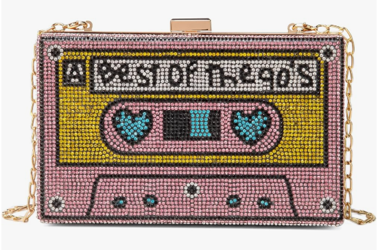Bolsa Transversal Feminina Retrô com Strass, Clutch Noturna Divertida e Única para Mulheres