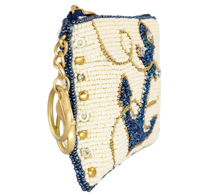 Bolsa de Moedas Hooked Up Bolsa de moedas com borboleta chamativa com bordados ousados, padrões florais, chaveiro com borla divertida e fecho de zíper, perfeita para pequenos essenciais