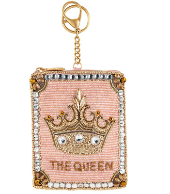 Moeda de jóia coroada bolsa bolsa bolsa de moedas rosa macia de contas com coroa de ouro brilhante fechamento fácil fechamento zíper gatilho aberto chave de gancho anel e cartão de crédito ajustável design compacto