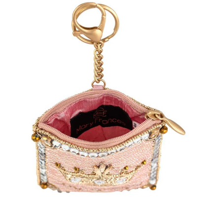 Moeda de jóia coroada bolsa bolsa bolsa de moedas rosa macia de contas com coroa de ouro brilhante fechamento fácil fechamento zíper gatilho aberto chave de gancho anel e cartão de crédito ajustável design compacto