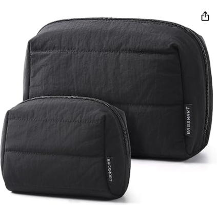 Puffy Padded Travel Makeup Bag Duo Large & Small for Women Puffy Padded, Travel Cosmetic Organizer Set, Large Toiletry Bag & Small Purse Pouch, Travel Essentials