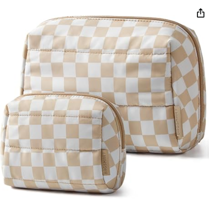 Puffy Padded Travel Makeup Bag Duo Large & Small for Women Puffy Padded, Travel Cosmetic Organizer Set, Large Toiletry Bag & Small Purse Pouch, Travel Essentials