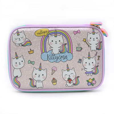 Caixa de lápis dura de couro do plutônio EVA Pencil Box 600D da lantejoula com zíper