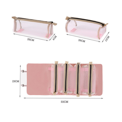Quatro em um armazenamento portátil da escova da composição do curso de Mesh Folding Makeup Wash Bag
