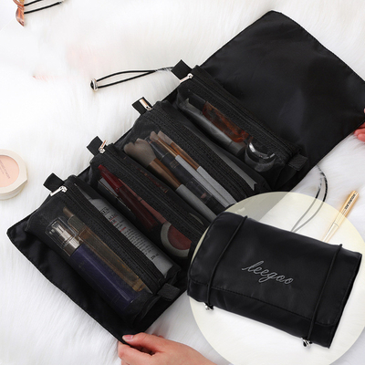 Quatro em um armazenamento portátil da escova da composição do curso de Mesh Folding Makeup Wash Bag